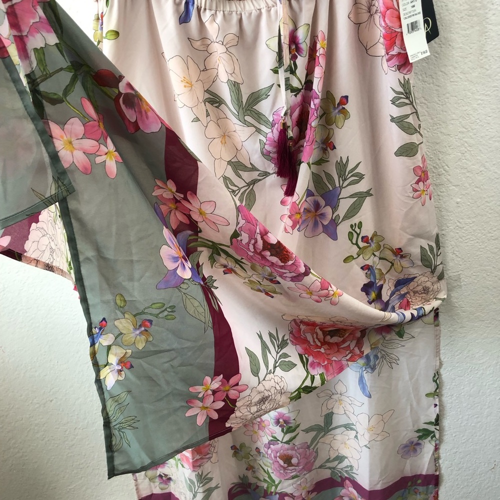 NWT 14 Adrianna Papell Blush Floral Border Maxi Dress Ruffle Sleeve Lined - Picture 6 of 15